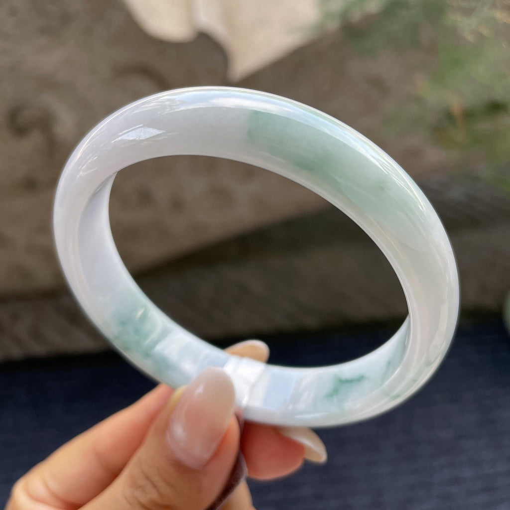 大圈口    细糯种飘花正圈平安镯61.2圈      天然缅甸A货翡翠（yc421201）