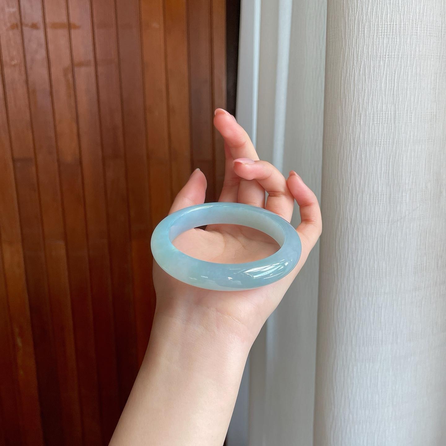 冰种晴底翡翠平安镯（58mm)（yc323652）