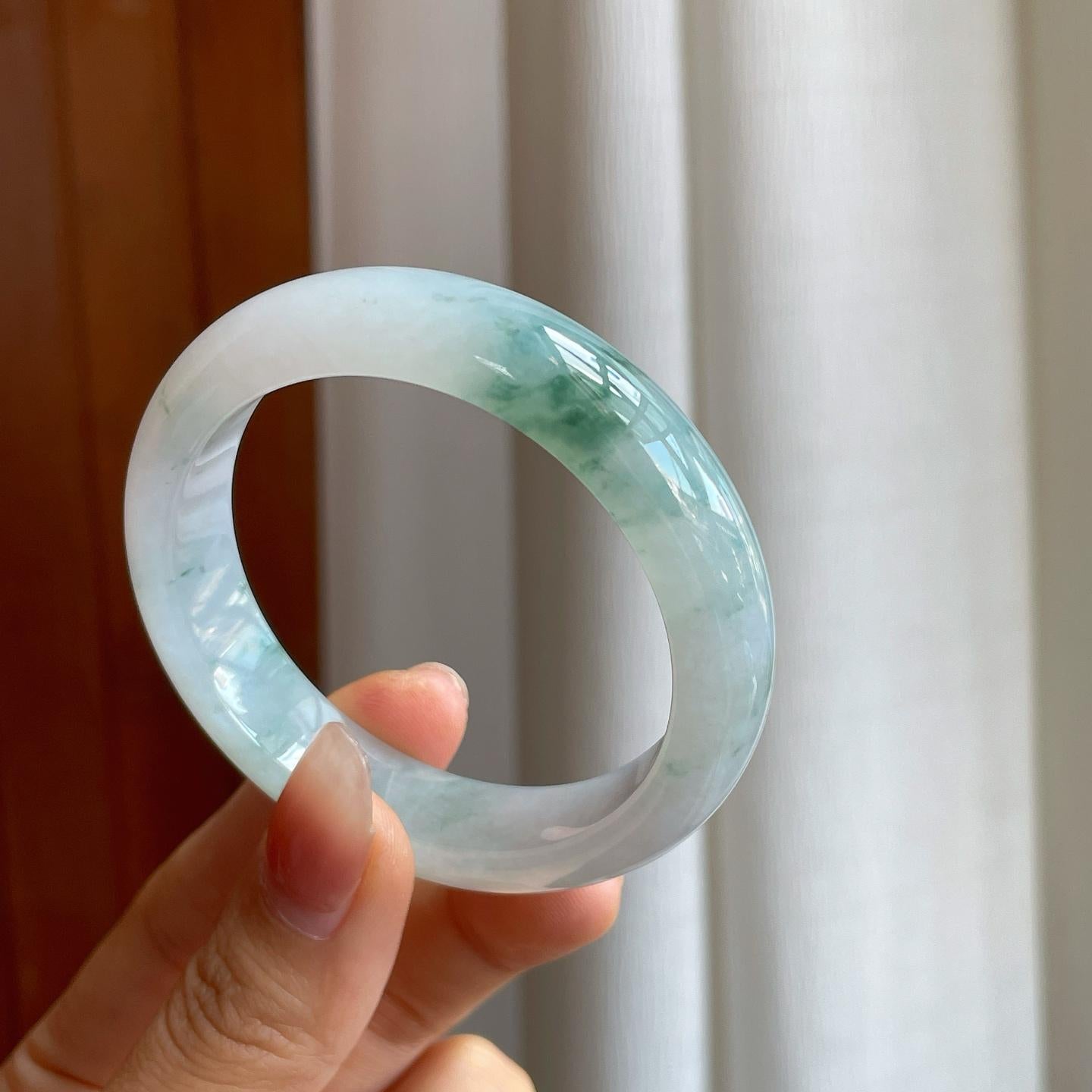 冰种飘花翡翠平安镯（52mm）（yc327166）