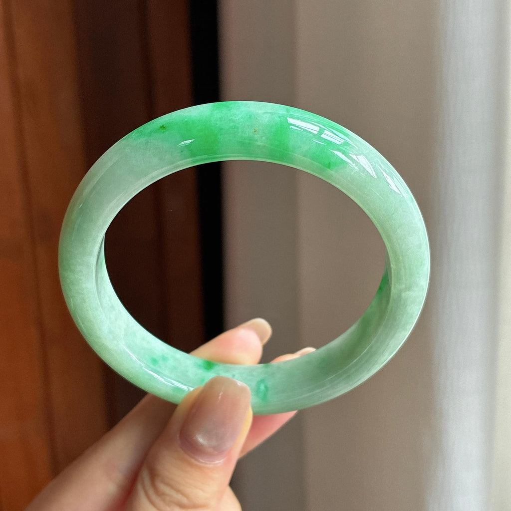 糯冰带色翡翠平安镯 57圈（yc436478）