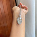 18k金钻镶冰玻种无色翡翠叶子（yc270321）