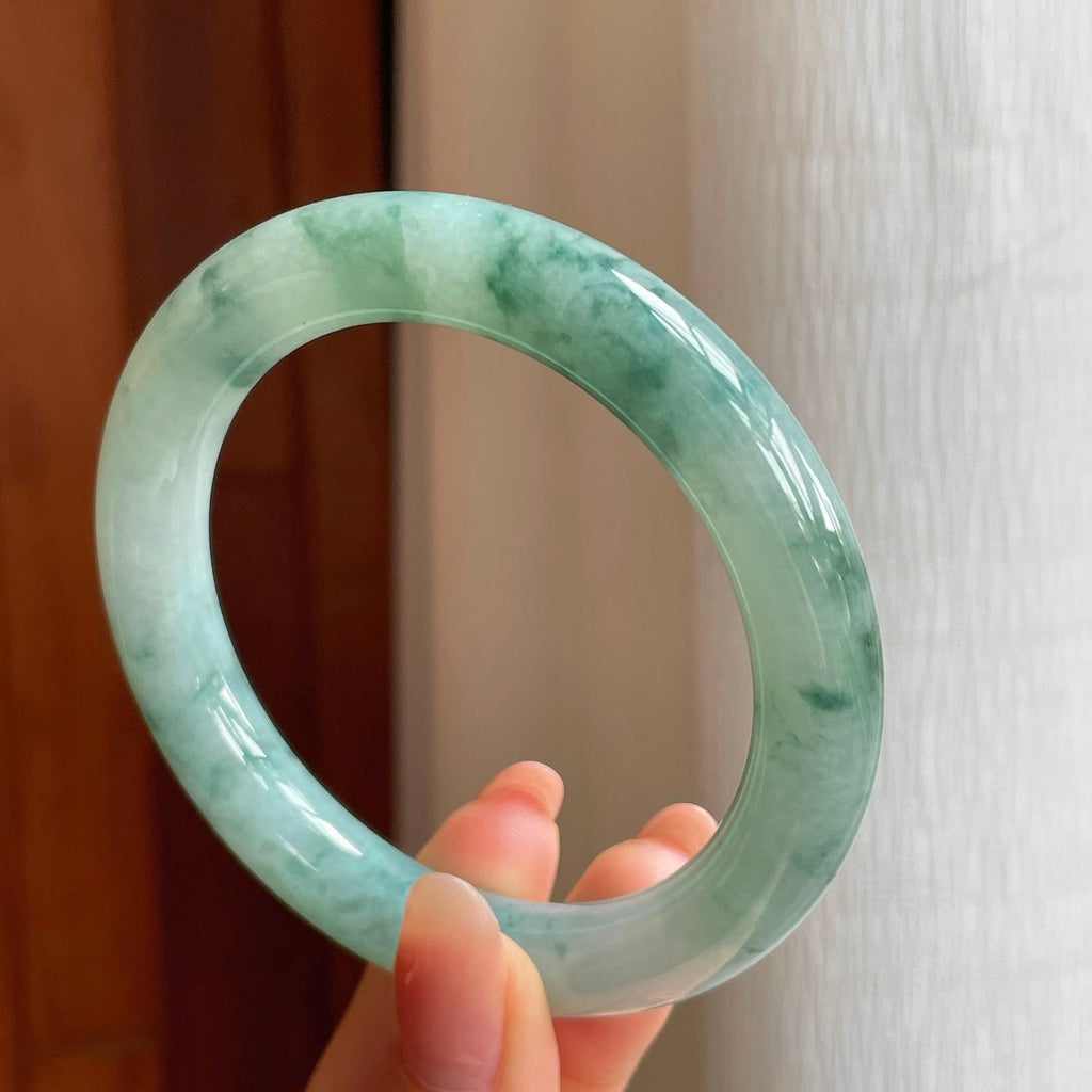 糯冰飘花翡翠圆条手镯（57.6mm)（yc345525）
