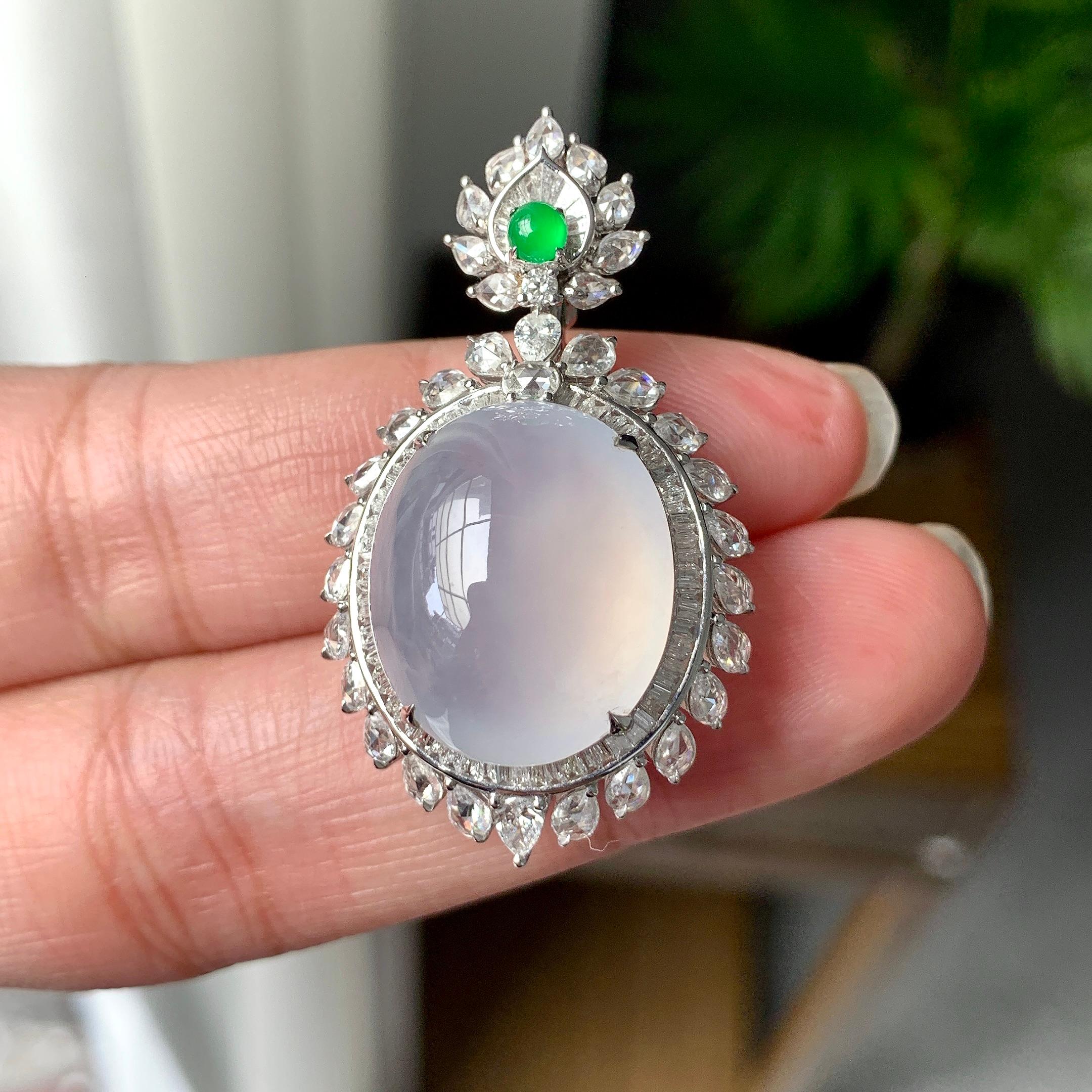 18K金钻镶糯冰种无色蛋面吊坠（yc255601）