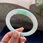 细糯种飘绿花圆条手镯  53圈口  天然缅甸A货翡翠（yc457011）