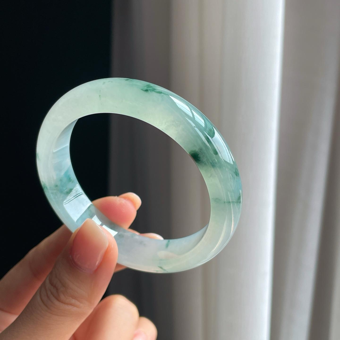 冰种飘花翡翠平安镯（53.2mm）（yc391225）