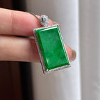 Mặt bài vô sự mãn lục nhu băng đính vàng 18k Ngọc phỉ thúy tự nhiên loại A Myanmar (yc450419)