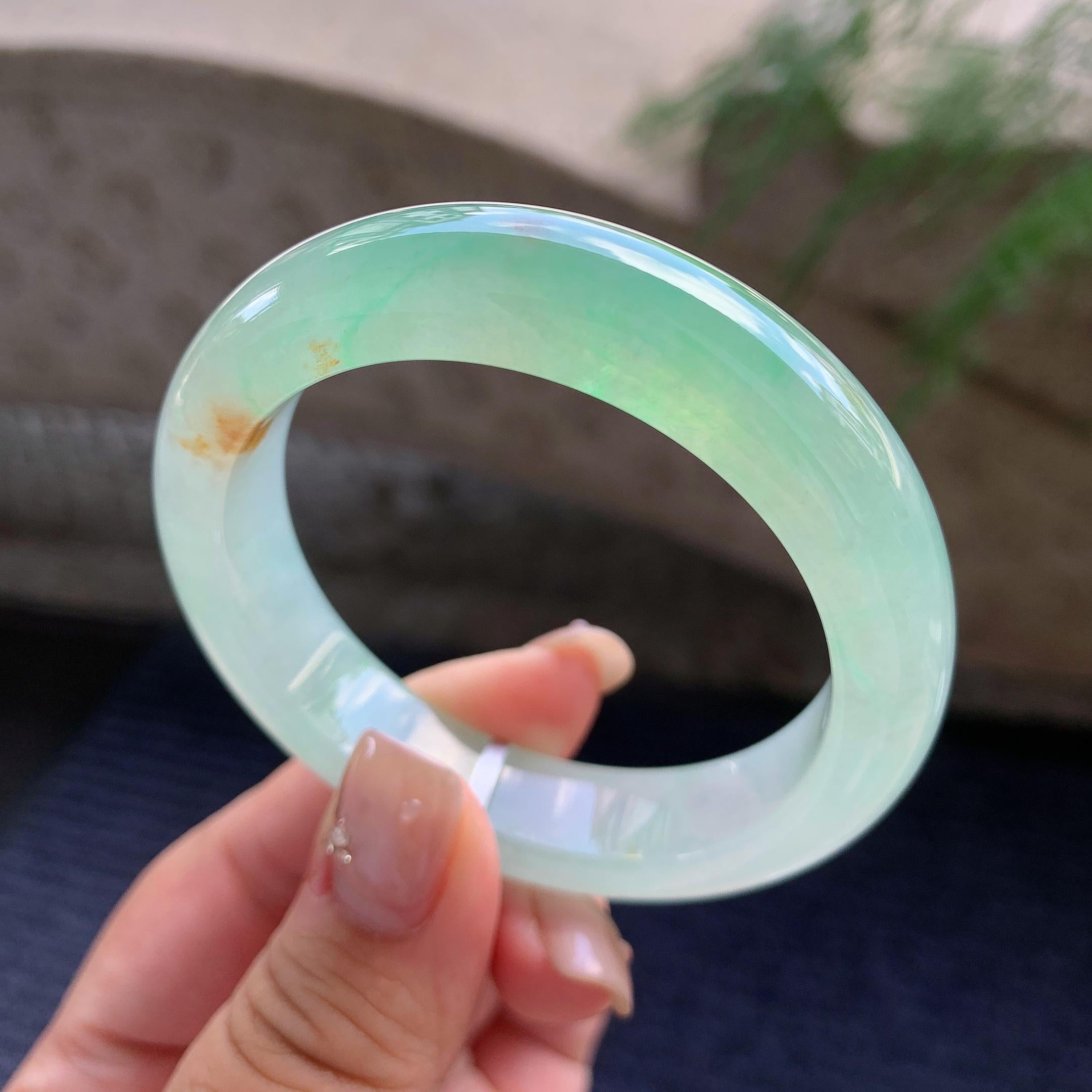 小圈口 糯冰种晴水洒金正圈平安镯 52圈口 天然缅甸A货翡翠（yc466842）