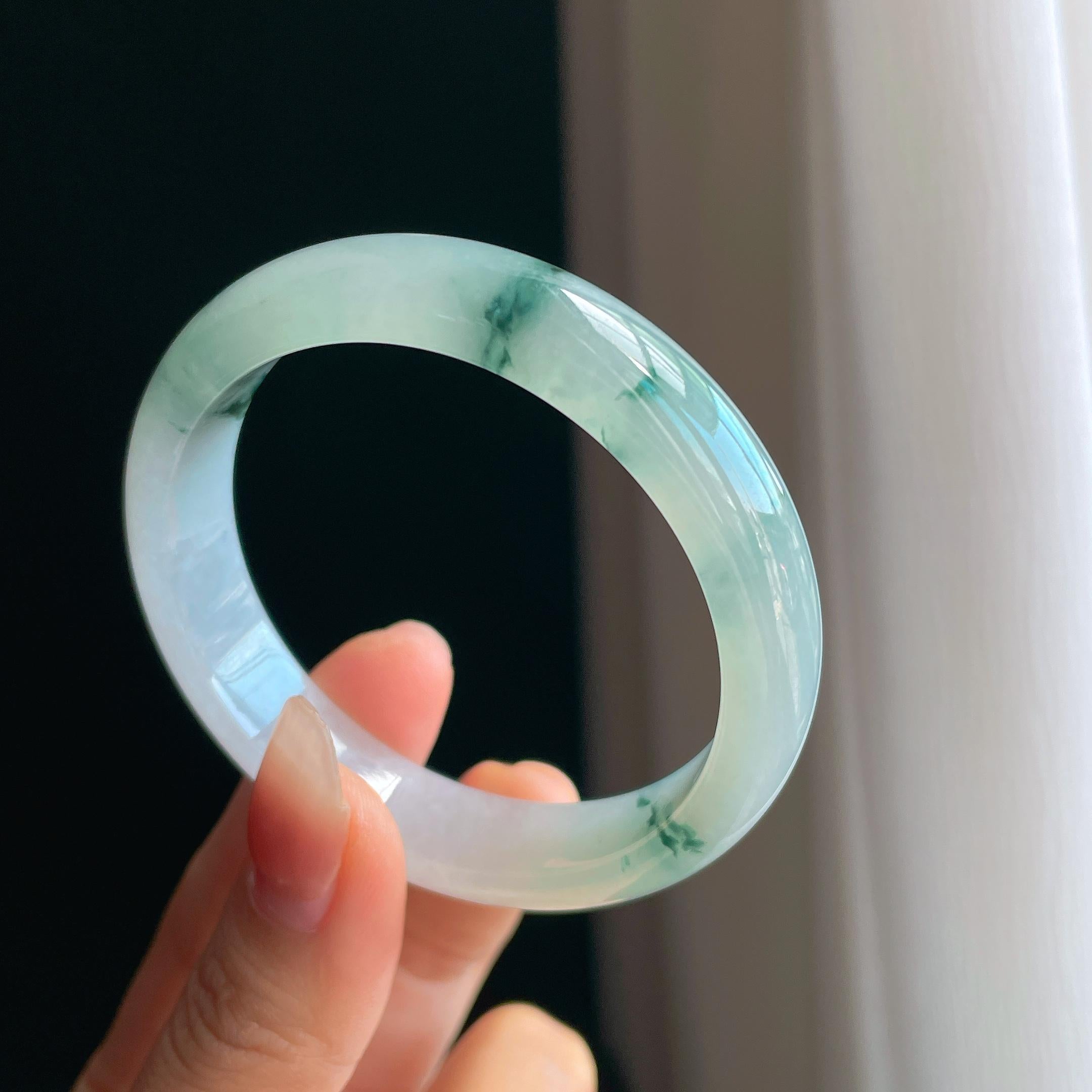 冰种飘花翡翠平安镯（54mm）（yc333011）