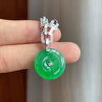 18k金镶冰种满绿翡翠平安扣（yc254042）