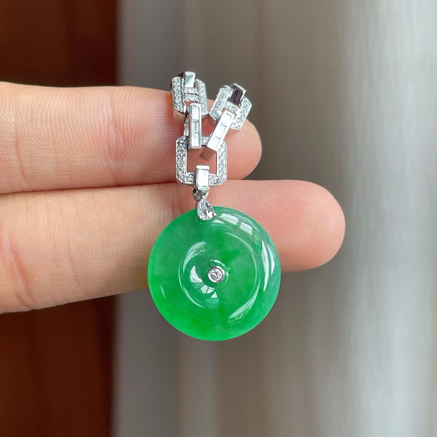 18k金镶冰种满绿翡翠平安扣（yc254042）