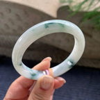 细糯种飘蓝花正圈平安镯  57圈口  天然缅甸A货翡翠（yc405536）