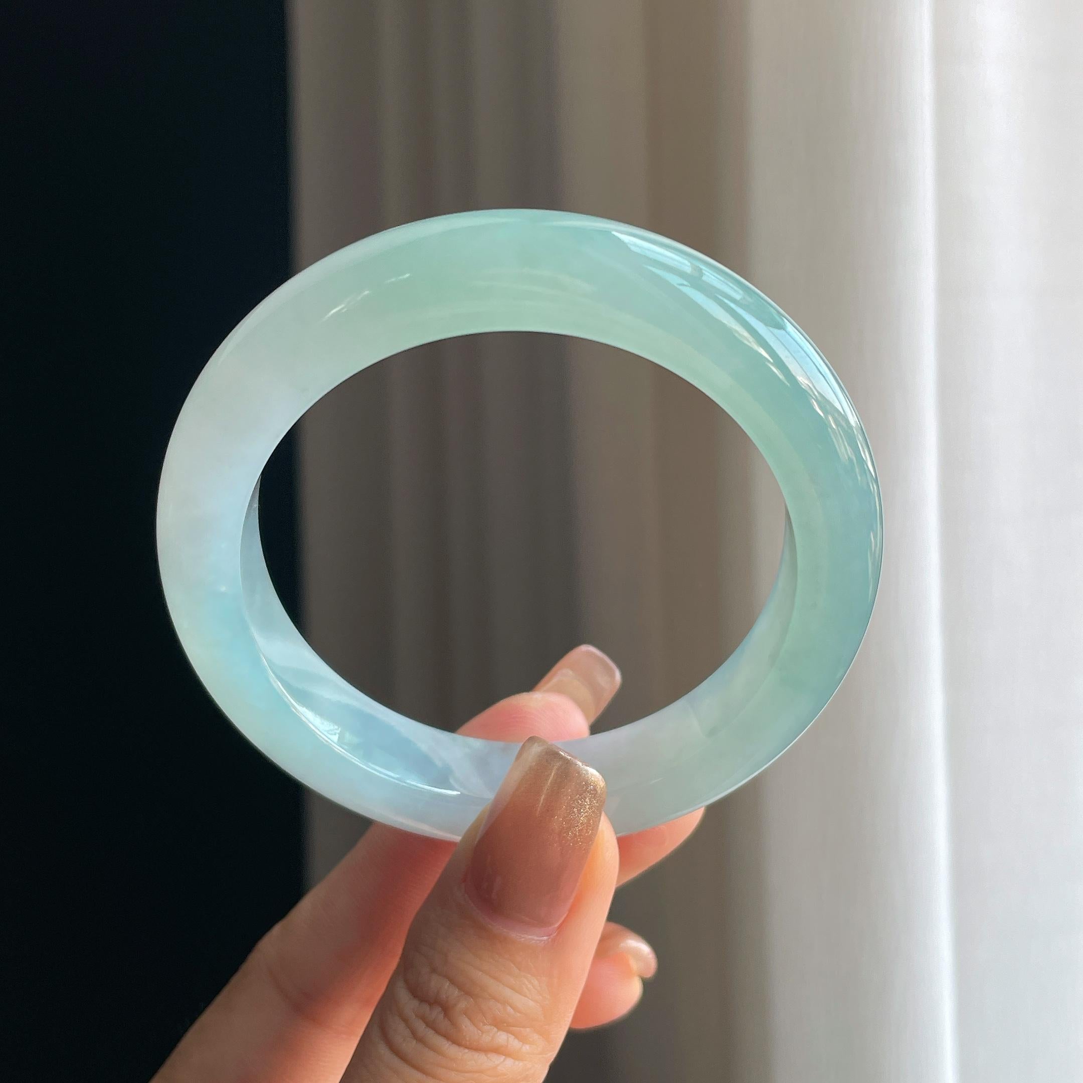 冰种蓝晴底翡翠平安镯（55.5mm）（yc376745）