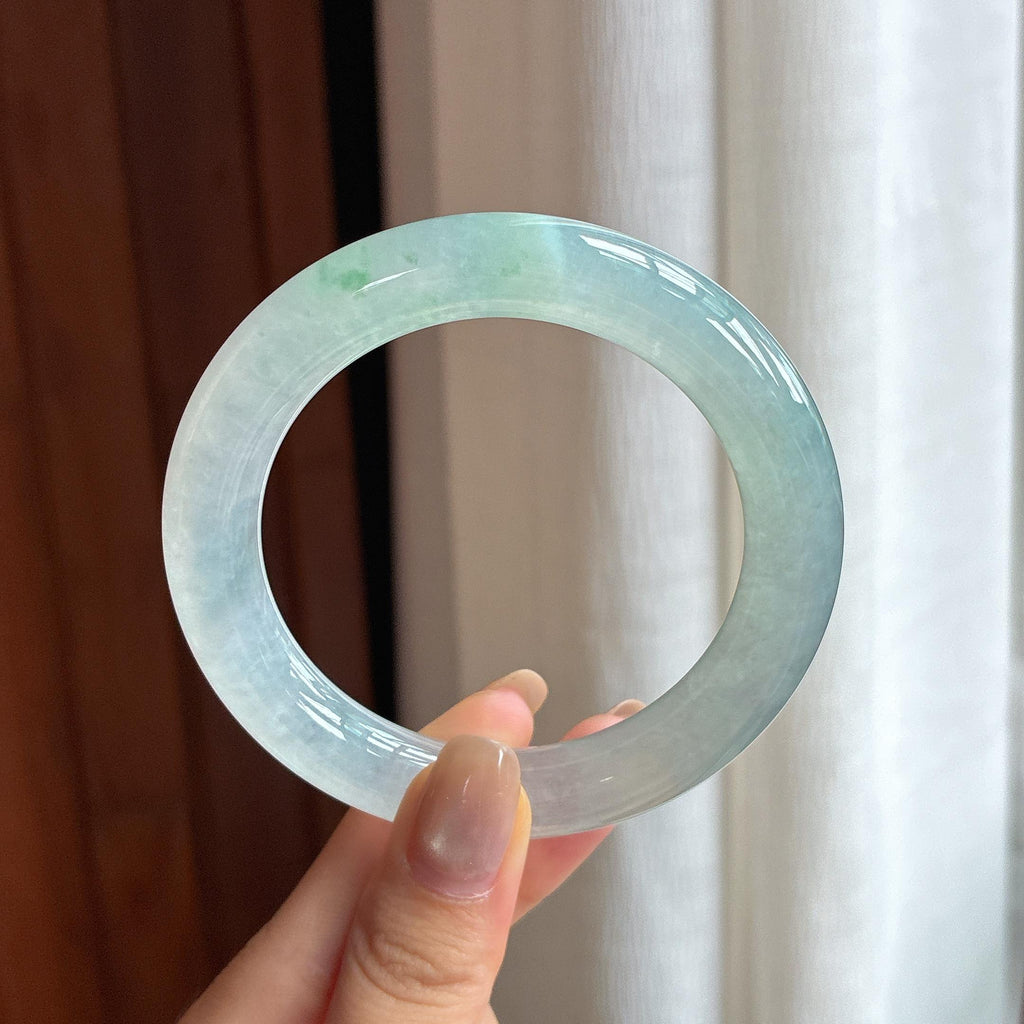 冰种飘花翡翠圆条手镯 56圈（yc436479）