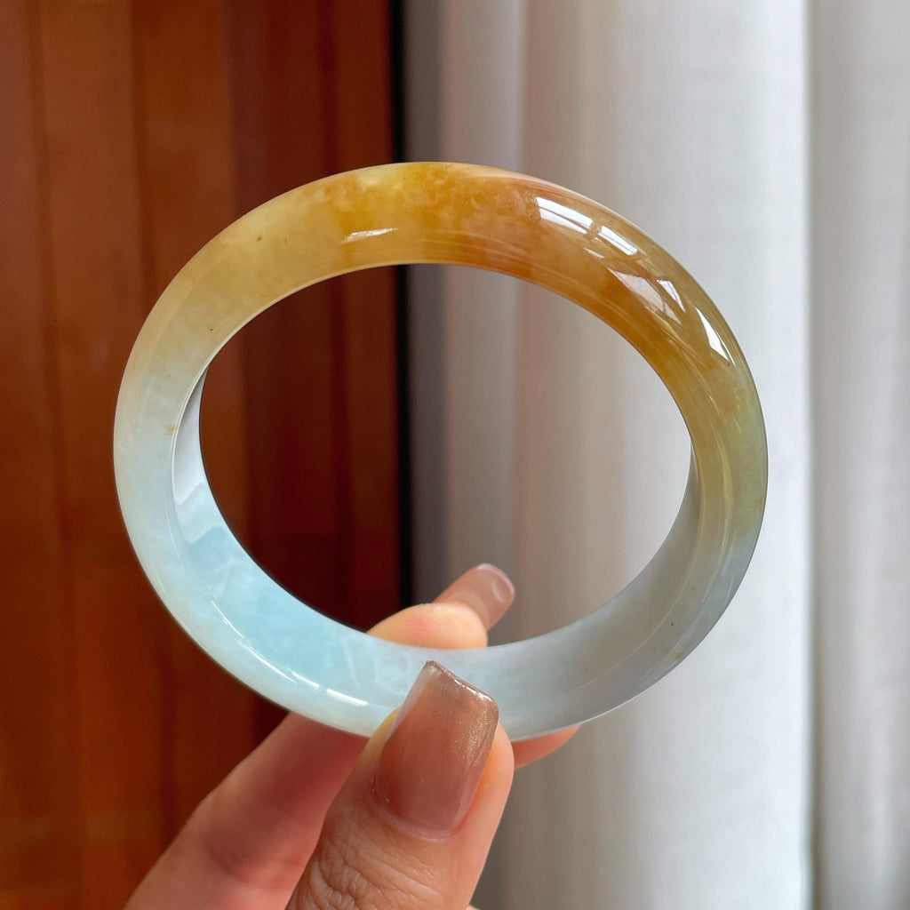 糯冰黄翡翡翠平安镯（57.8mm）（yc363425）