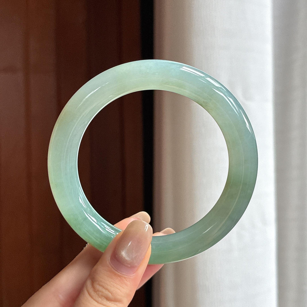 大圈口 糯冰湖水绿圆条手镯 58圈 天然缅甸A货翡翠（yc455086）