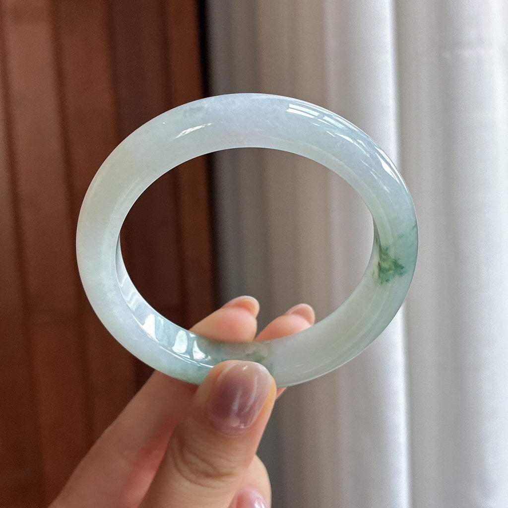 糯冰飘花正圈平安镯 52圈 天然缅甸A货翡翠（yc502736）