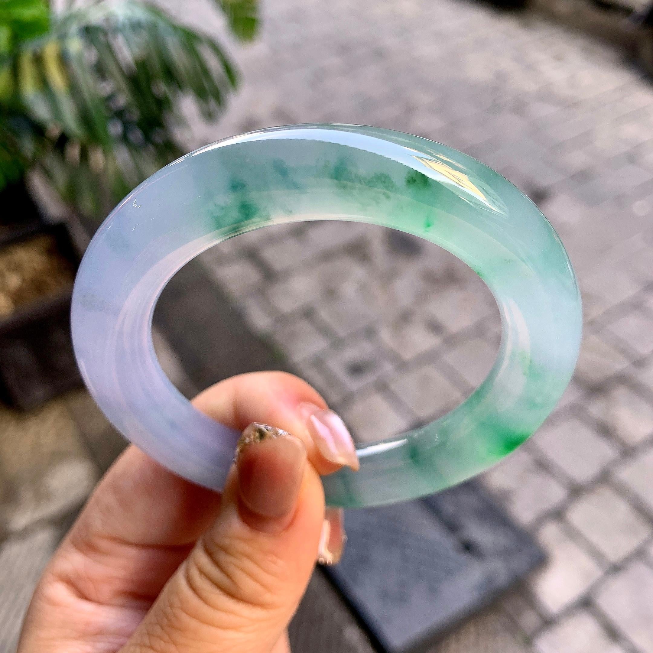冰种紫罗兰飘花圆条手镯（55.5mm)（yc292638）