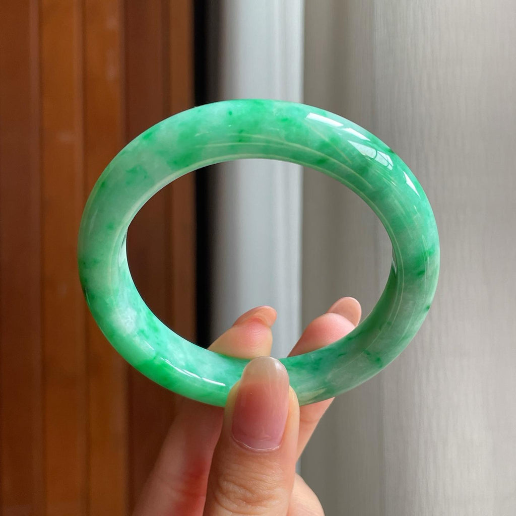 糯冰果绿翡翠平安镯（54.6mm)（yc345454）