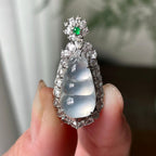 18K金钻镶糯冰种无色福豆吊坠 天然缅甸A货翡翠（yc324457）