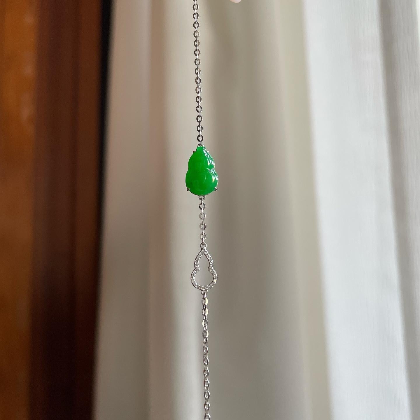 18k金钻镶糯冰满绿翡翠葫芦手链（yc270319）