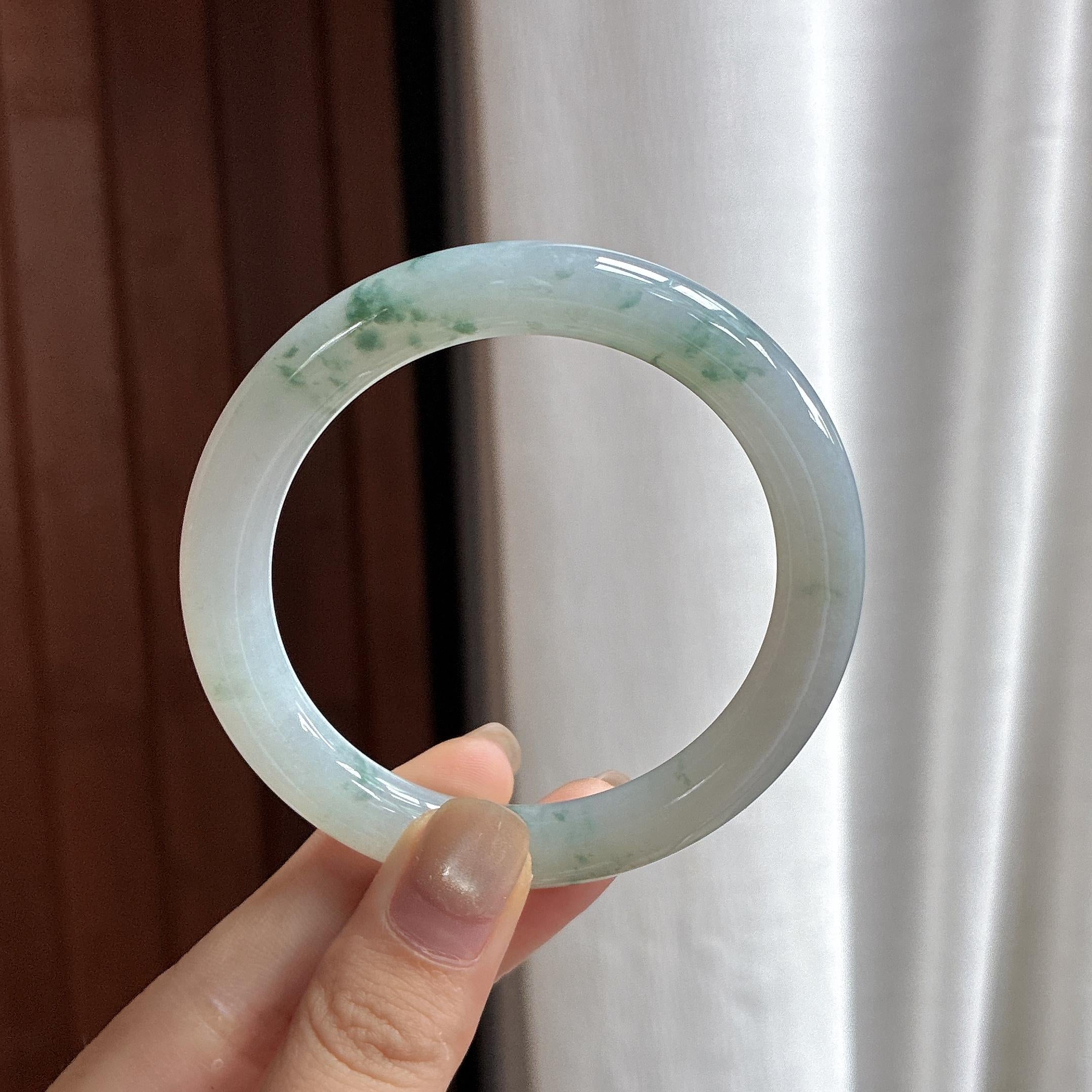 糯冰飘花圆条手镯 54圈 天然缅甸A货翡翠（yc483564）