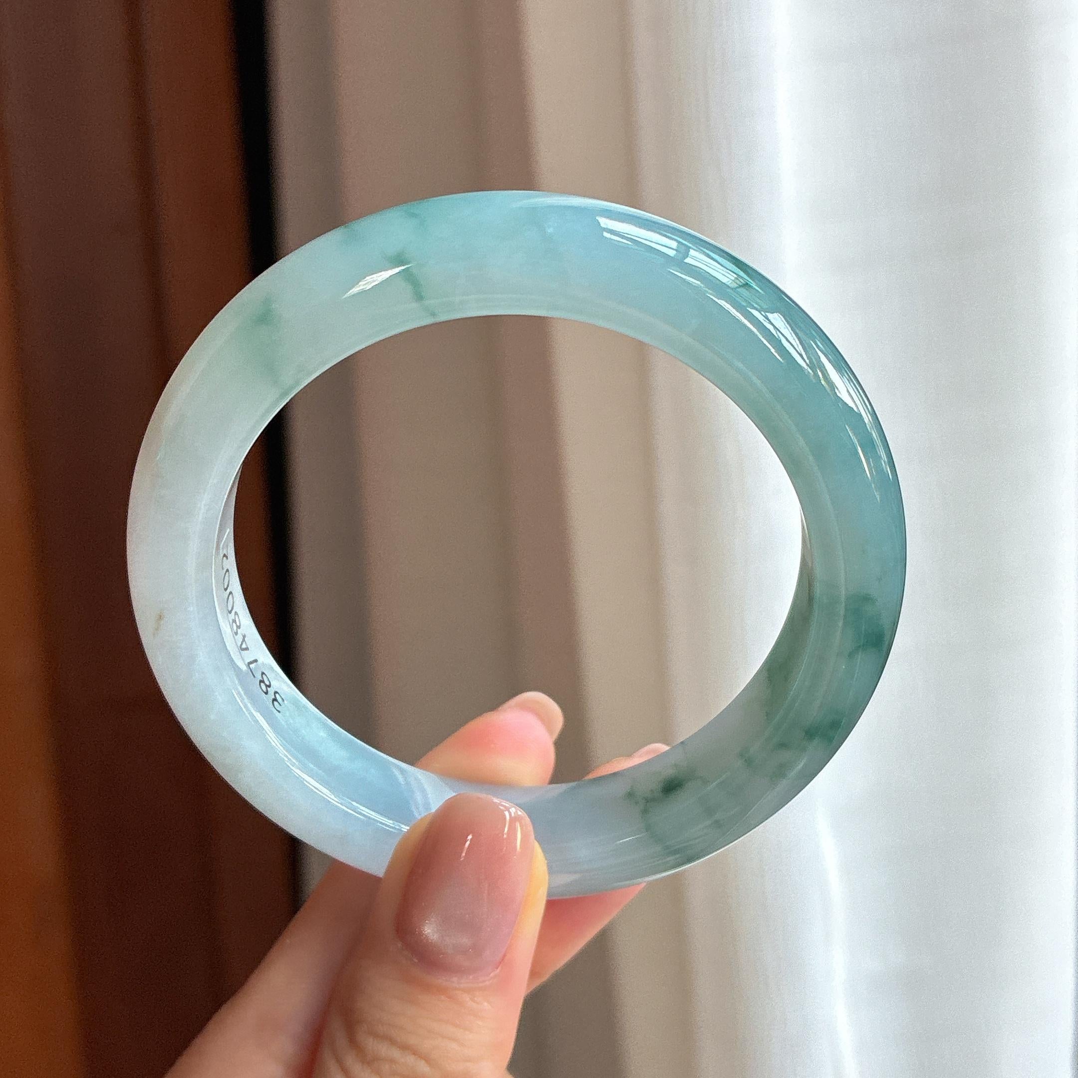 糯冰飘花平安镯55圈天然缅甸A货翡翠（yc440192）
