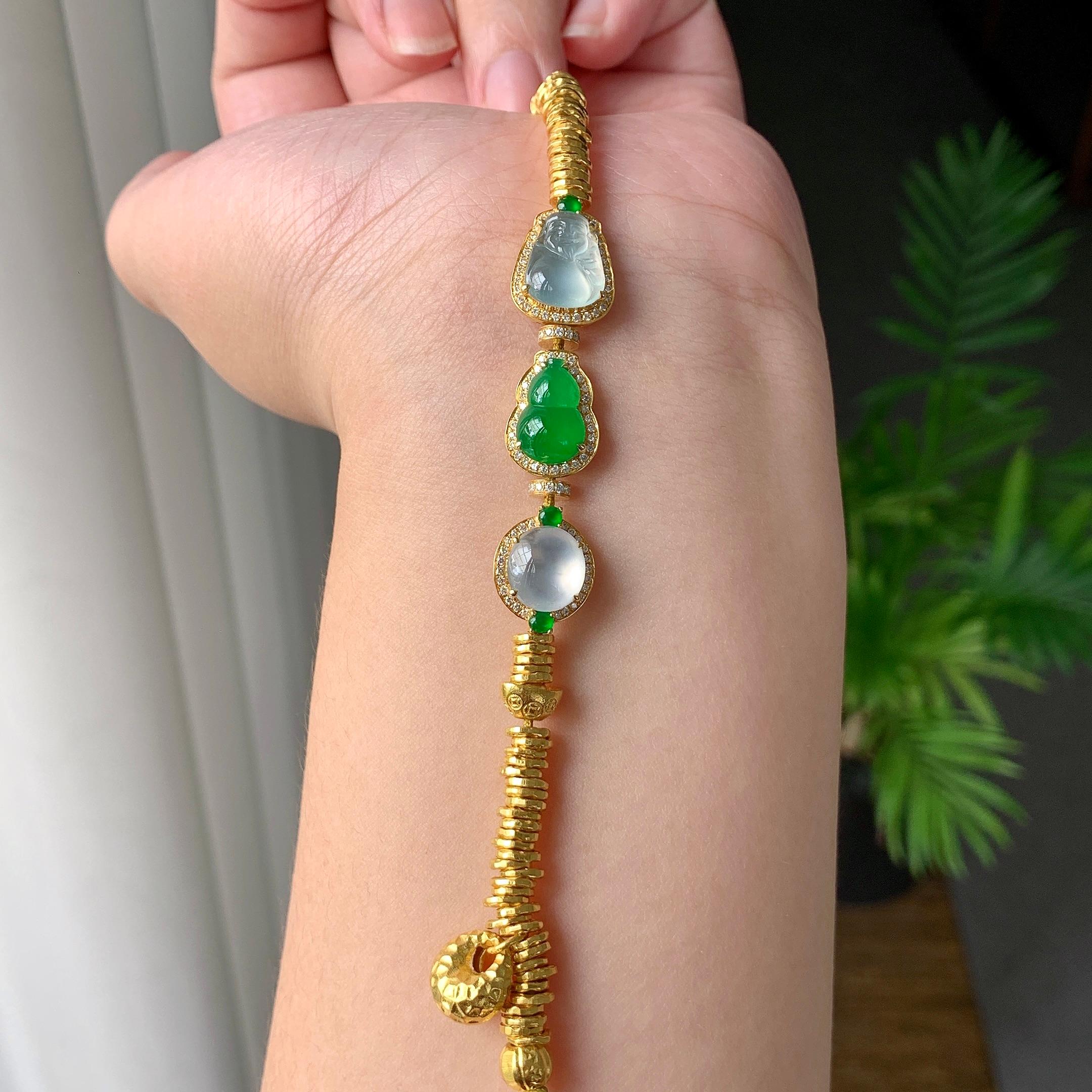 18K金钻+黄金镶糯冰种多彩盘缠手链（yc224991）