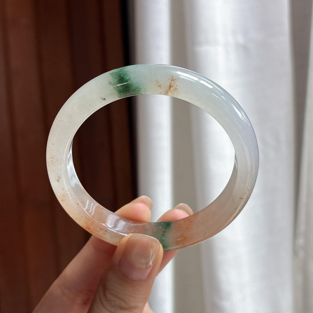 糯冰红翡飘花特色正圈平安镯 54圈 天然缅甸A货翡翠（yc484796）