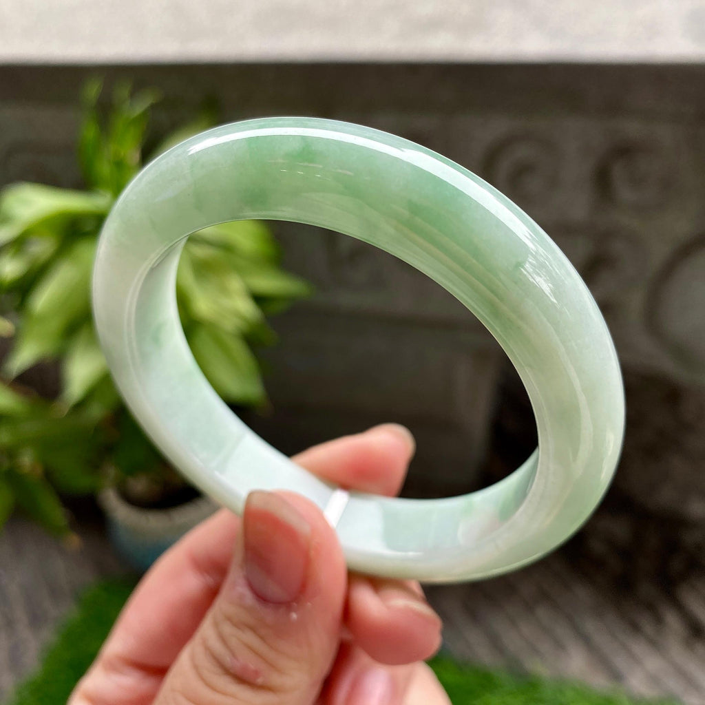 细糯种飘花正圈平安镯55.4圈口 天然缅甸A货翡翠（yc317270）
