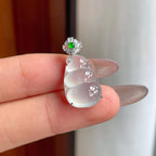 18k金钻镶冰玻种无色翡翠豆子（yc246207）