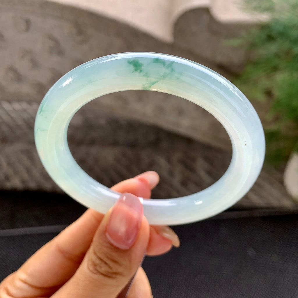 糯冰种飘花圆条手镯（54.7mm）（yc288665）