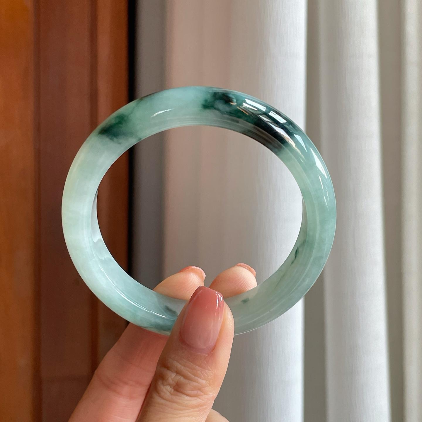 糯冰带色翡翠平安镯（58mm）（yc310297）