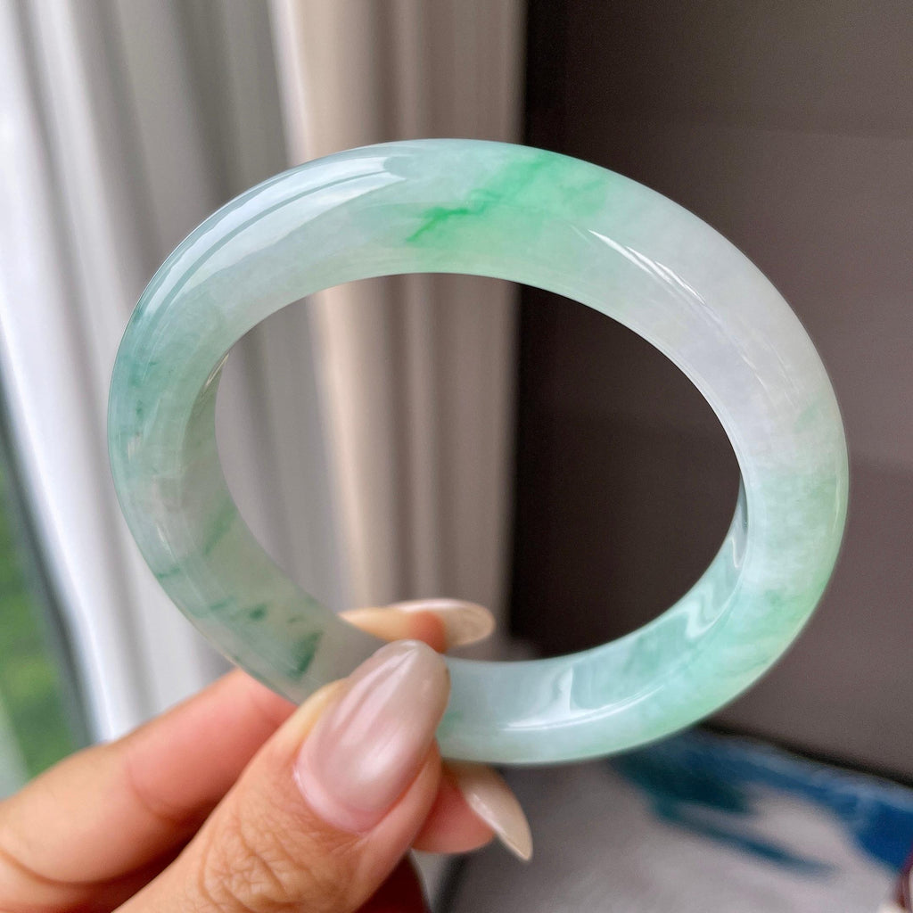 细糯种飘绿花正圈平安镯56.2圈    天然缅甸A货翡翠（yc357757）