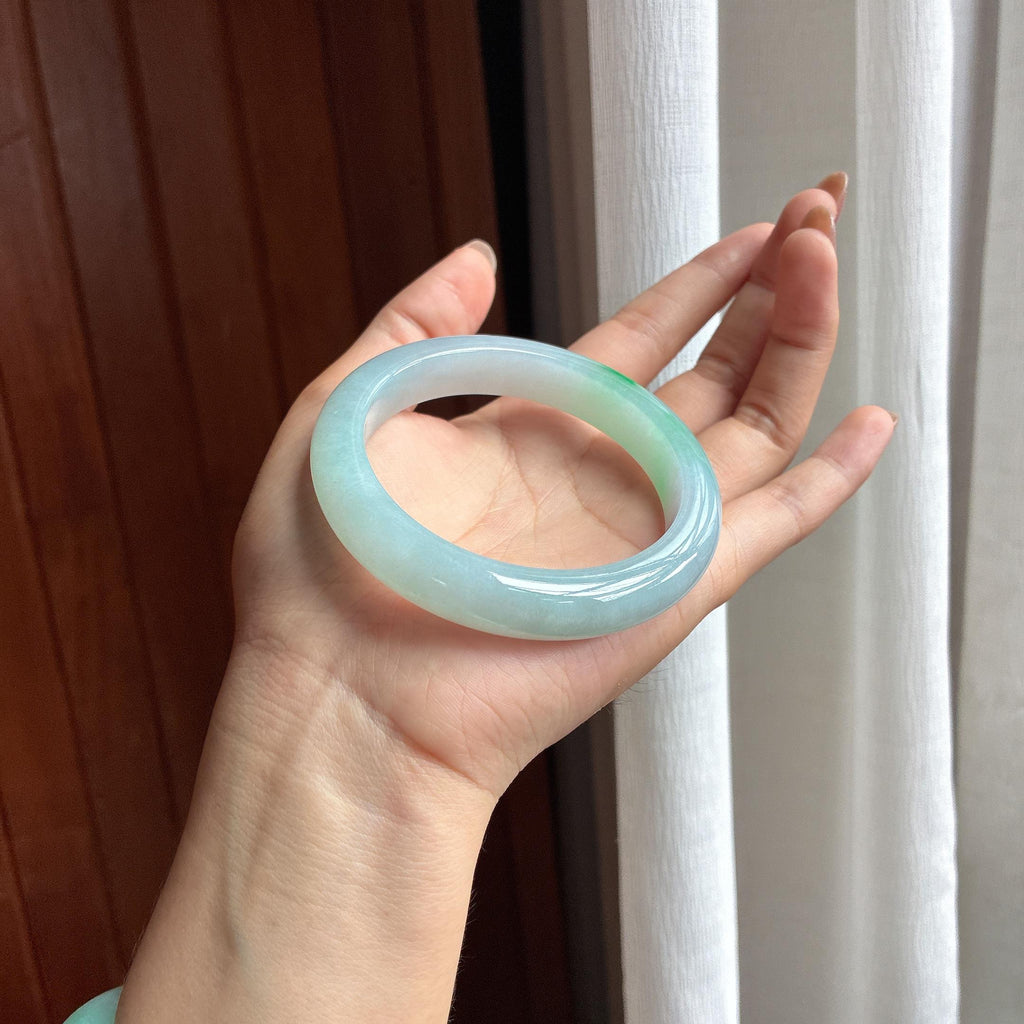 Vòng tay bình an khẩu lớn, nước hạt gạo đá băng có màu, khẩu 60, Ngọc phỉ thúy tự nhiên loại A Myanmar (yc451499)