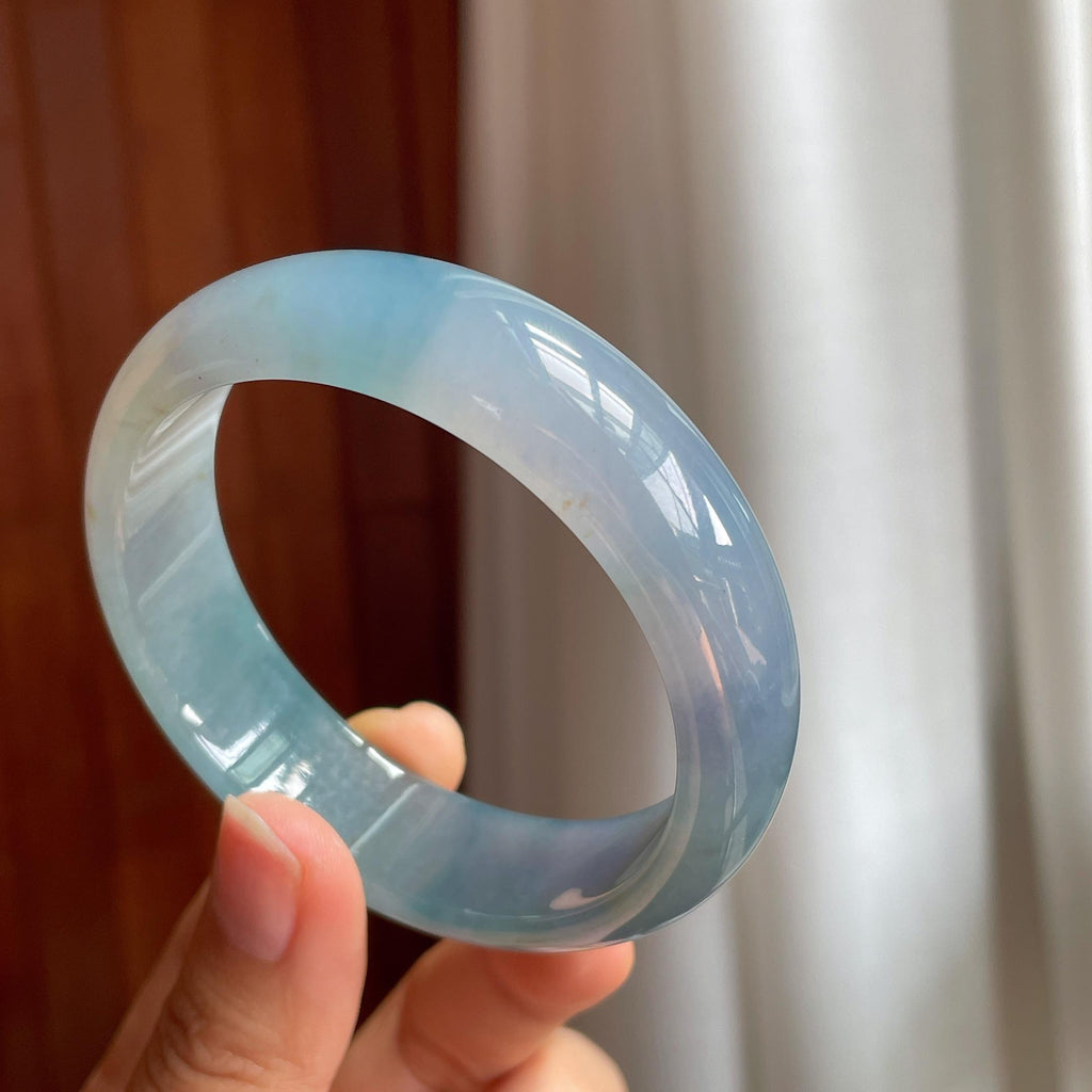 冰种蓝晴底翡翠平安镯（57.4mm)（yc342539）