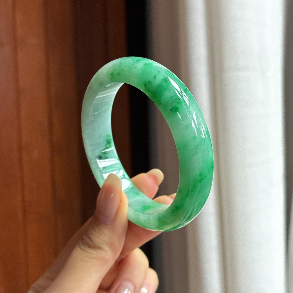 细糯种飘花正圈平安镯 53圈 天然缅甸A货翡翠（yc454461）
