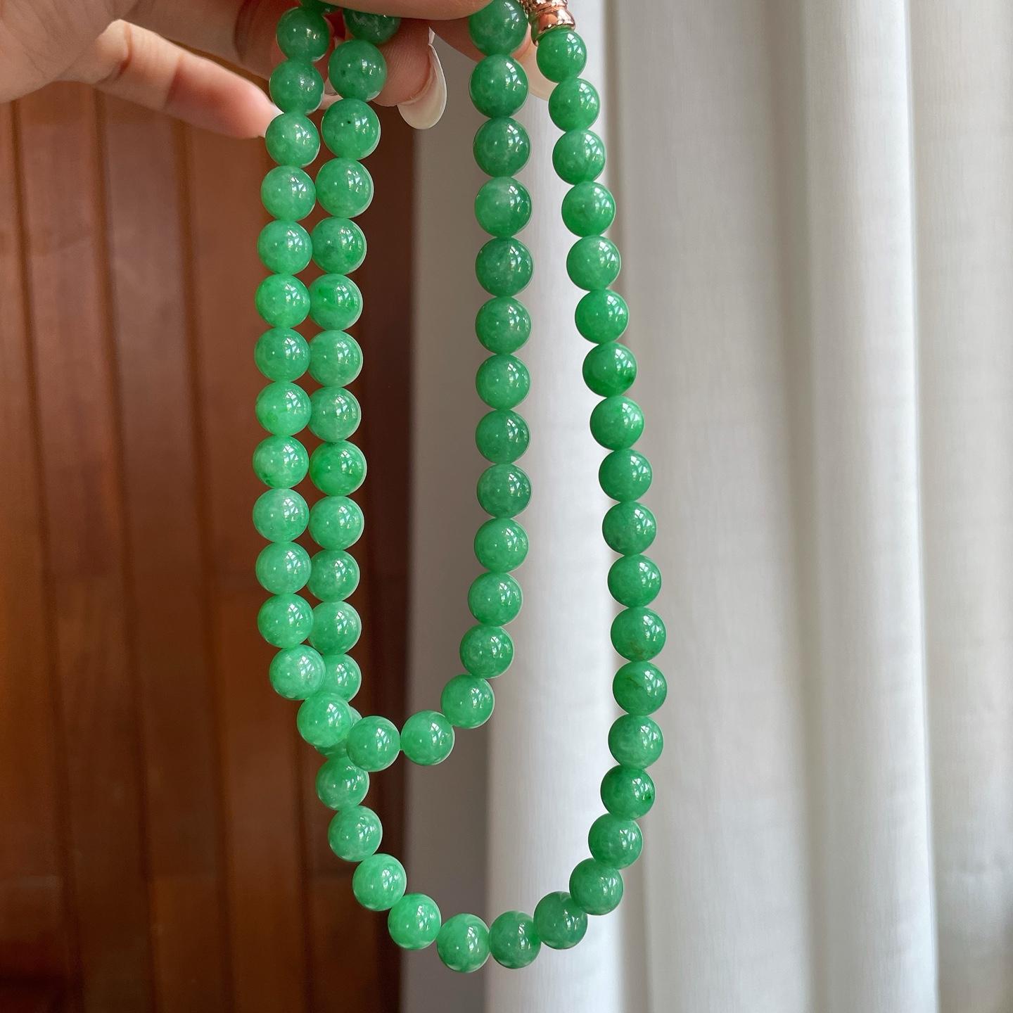 糯种满绿翡翠珠串项链（yc266496）