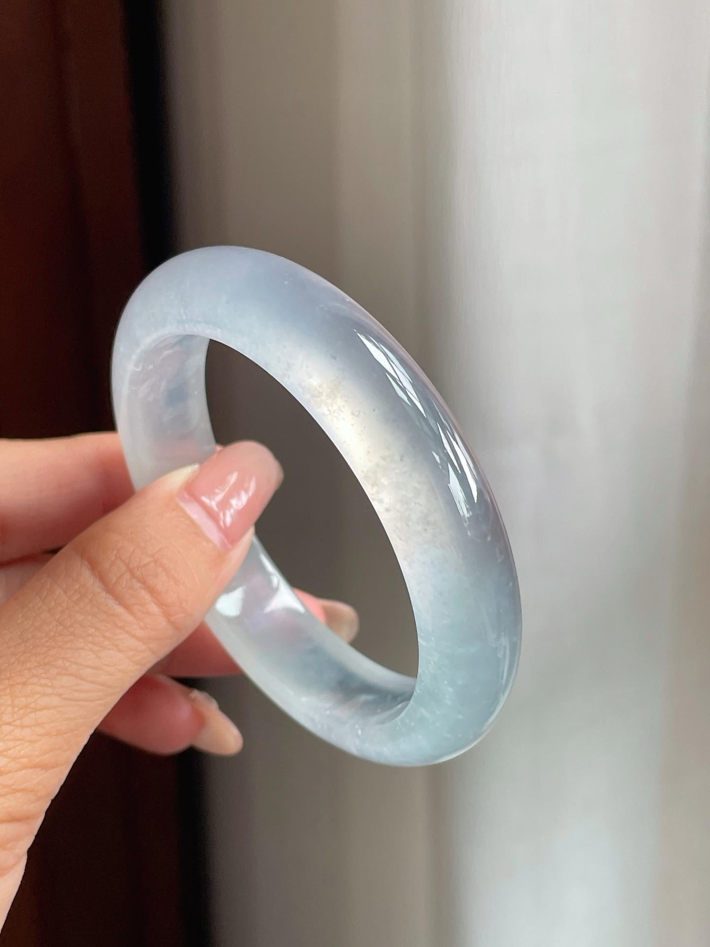 冰玻种无色翡翠平安镯（51mm）（yc190543）