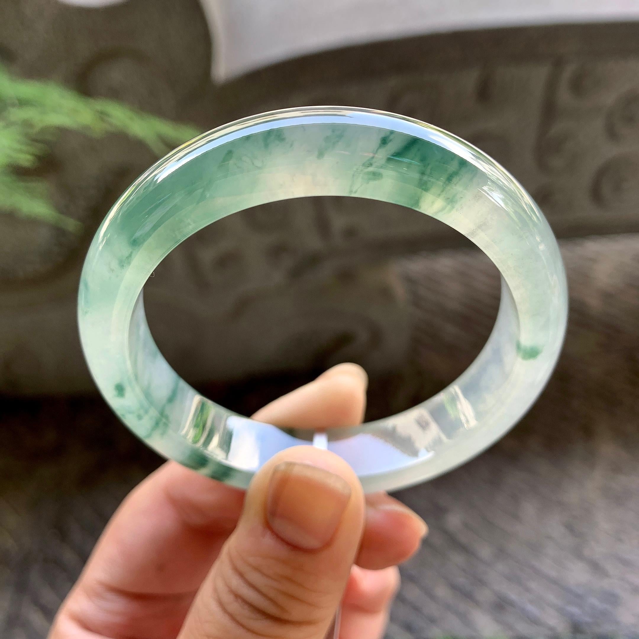 糯冰种飘花平安镯（54.4mm）（yc195346）
