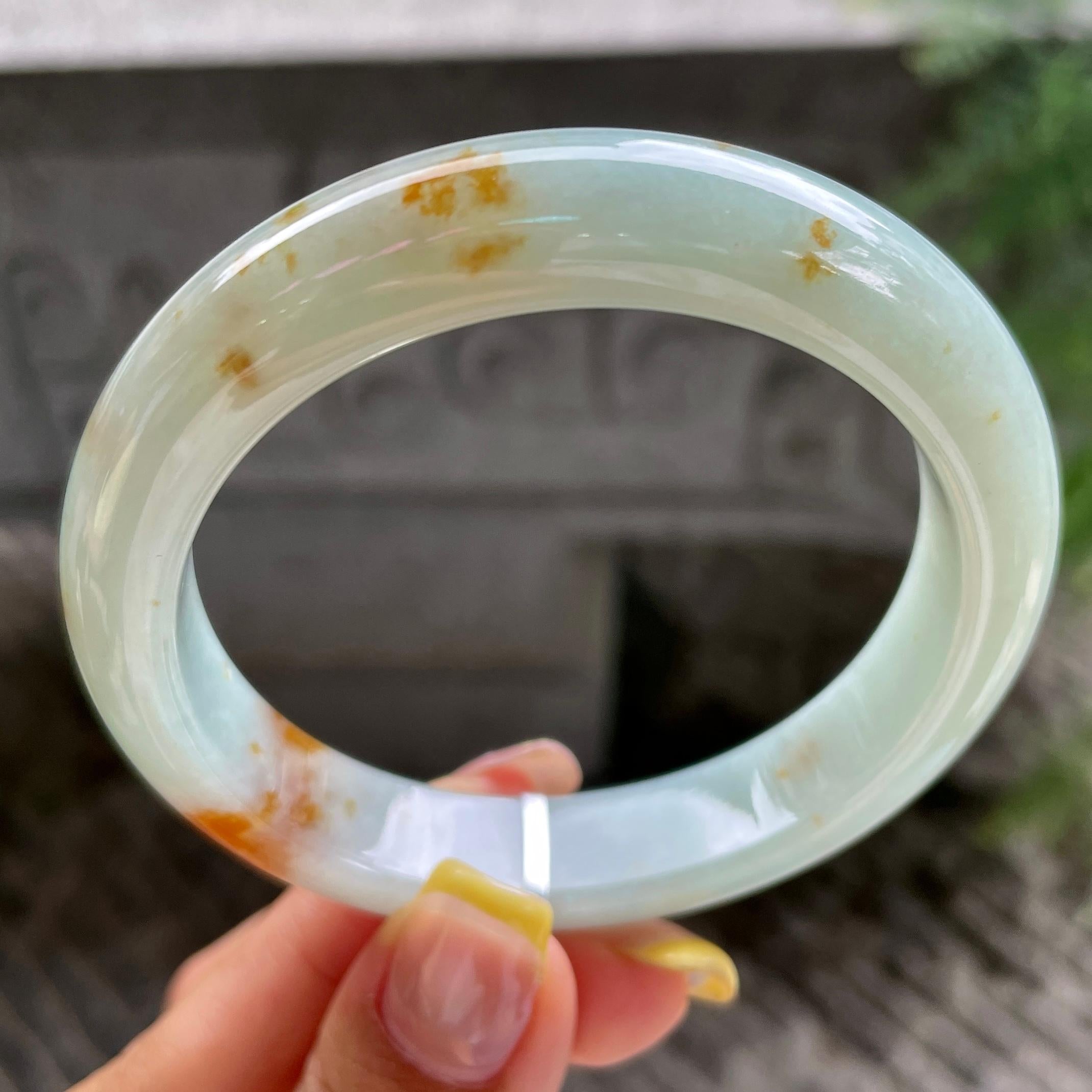 细糯种晴底撒金正圈平安镯56.3圈       天然缅甸A货翡翠（yc383109）