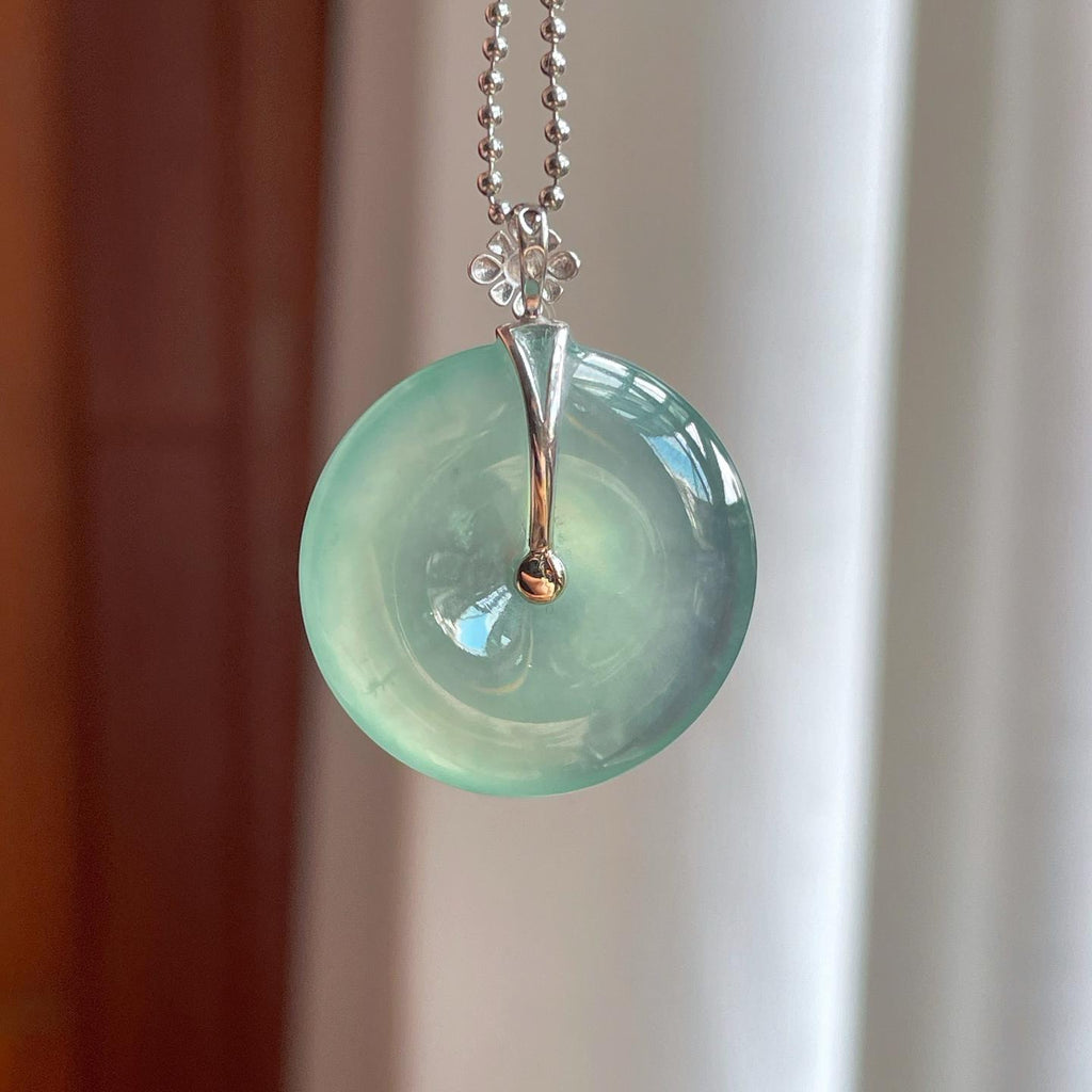 18k金扣冰种晴底翡翠平安扣（yc269045）