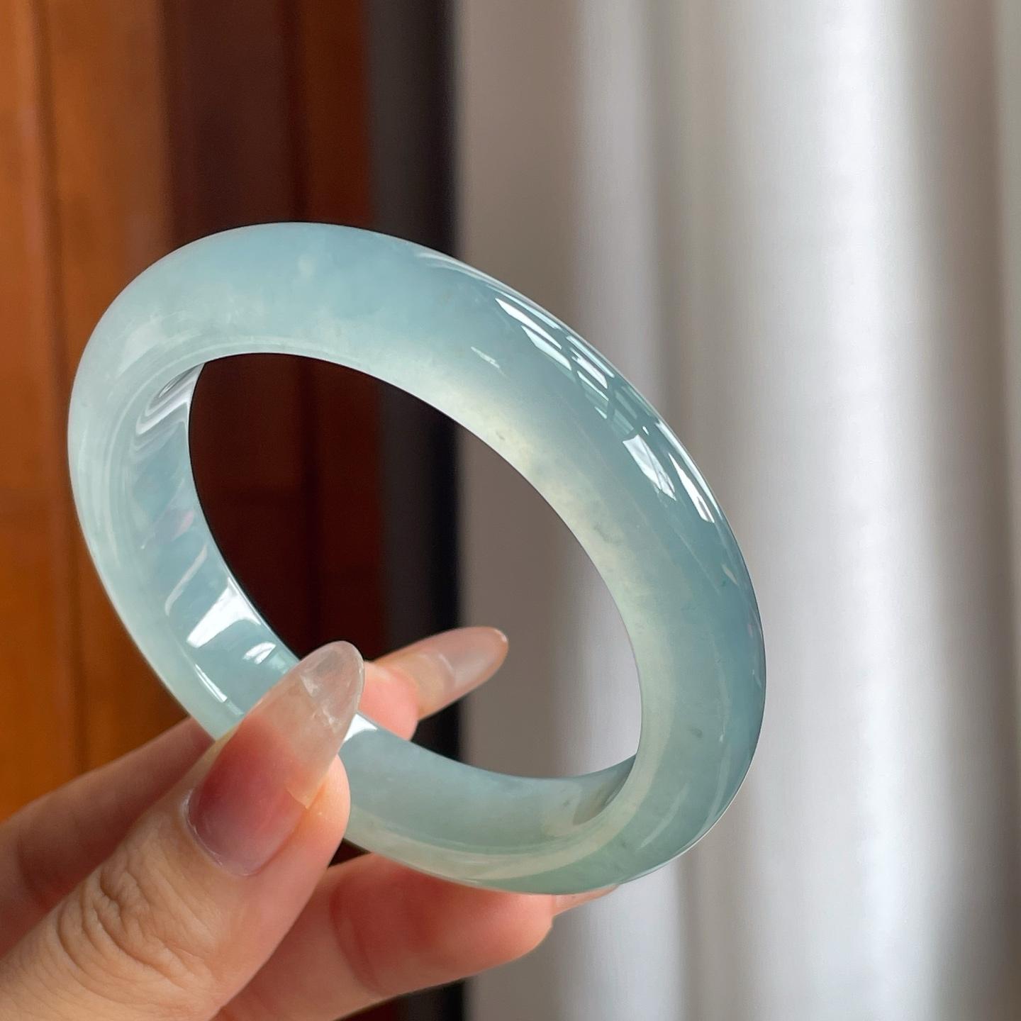 冰种蓝晴底翡翠平安镯（56mm）（yc212542）