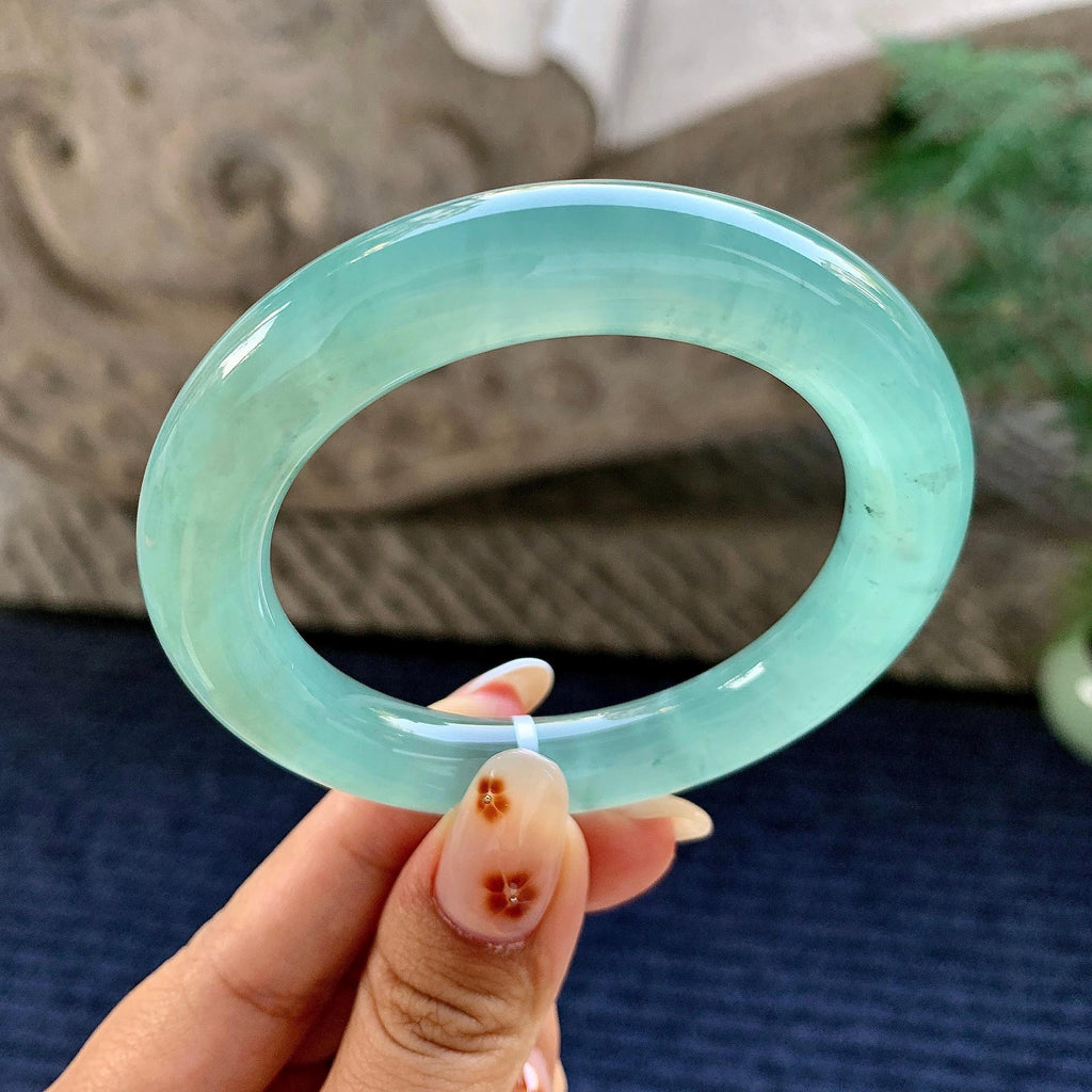 糯冰种蓝底圆条手镯（53.1mm）（yc243451）