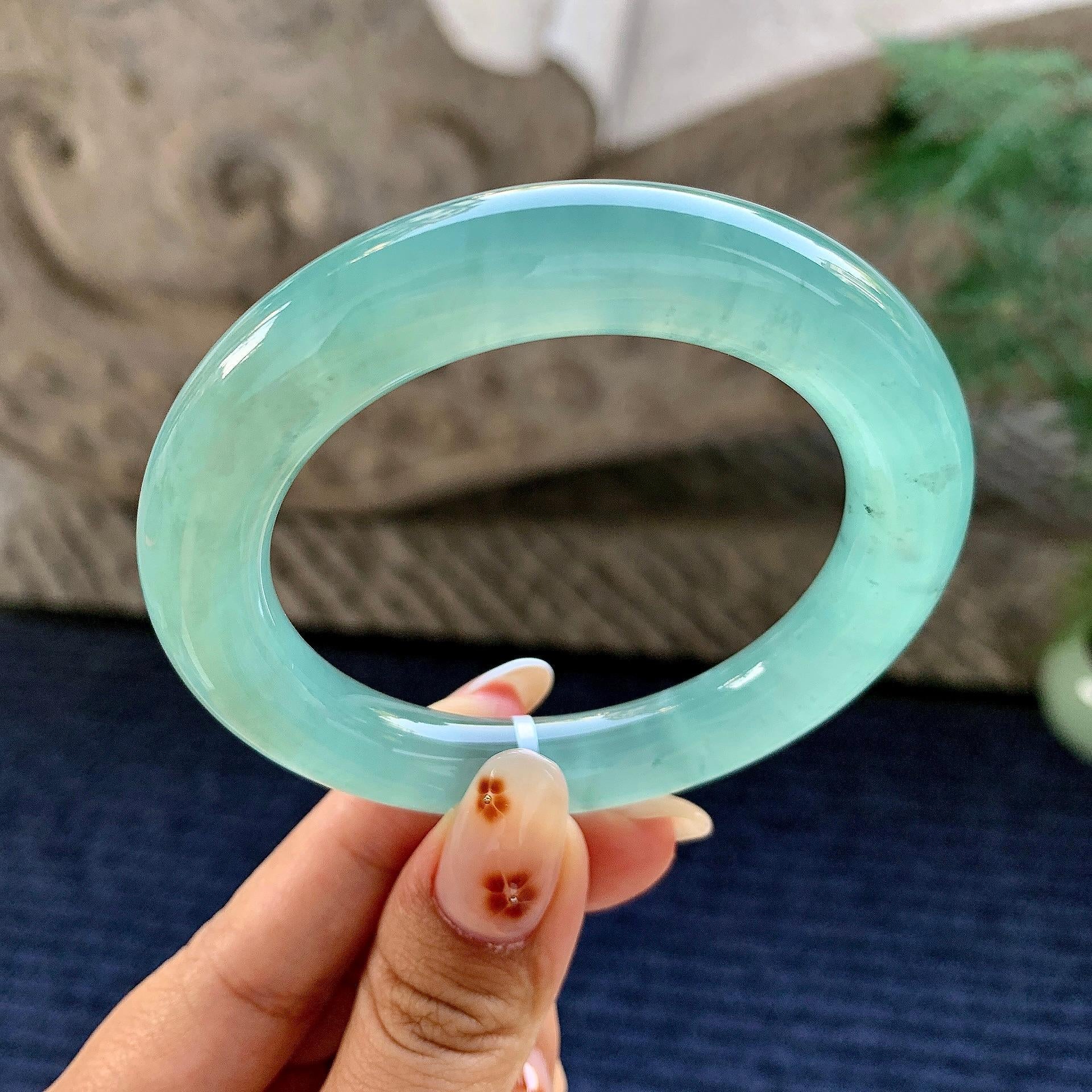 糯冰种蓝底圆条手镯（53.1mm）（yc243451）