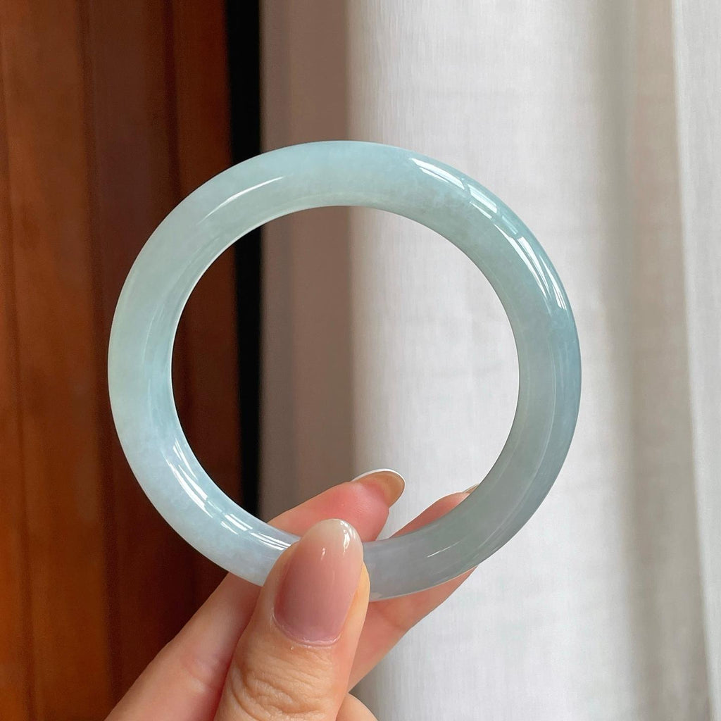 糯冰蓝晴翡翠圆条手镯（55mm)（yc378085）