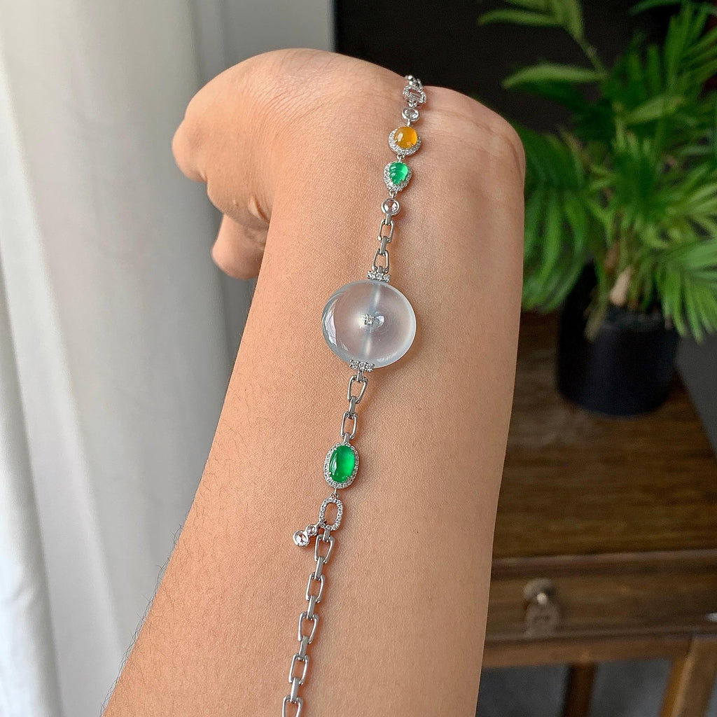 18k金冰种无色平安扣手链（yc231060）