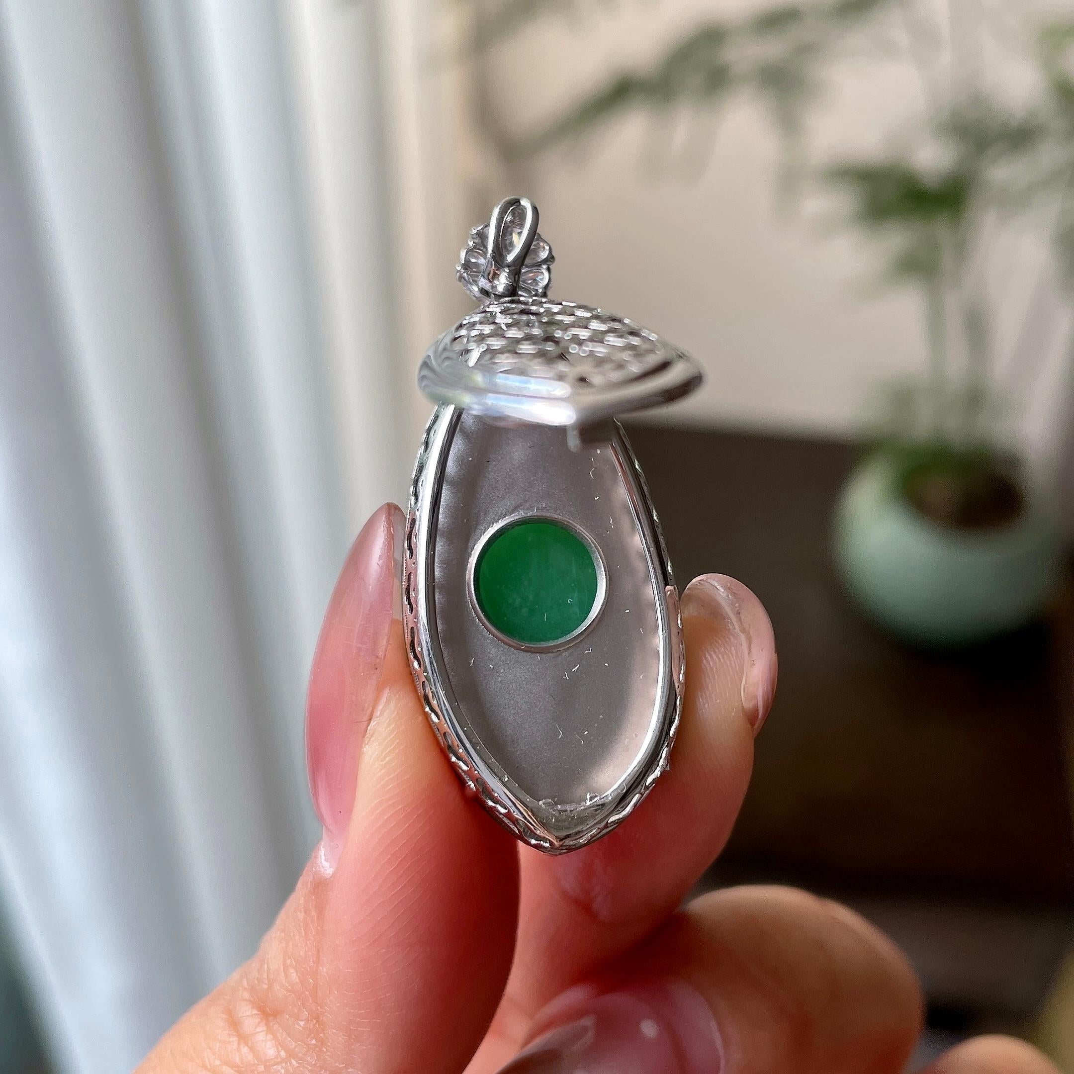 18k金钻镶糯冰种满绿福瓜吊坠（yc301043）