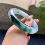 糯冰种飘蓝花正圈平安镯 57.3圈口 天然缅甸A货翡翠（yc352944）