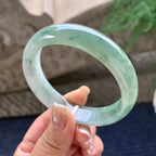 大圈口 糯冰种飘绿花宽版轮胎手镯 58.2圈口 天然缅甸A货翡翠（yc372348）