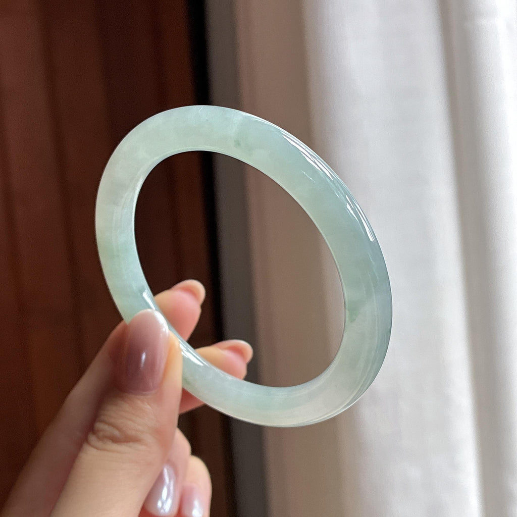 糯冰飘花圆条手镯 53圈 天然缅甸A货翡翠（yc495760）
